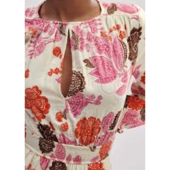 ME+EM Cheesecloth Bali Print Floral Red Pink Cut Out Maxi Long Dress Cotton 4 - Picture 5 of 14